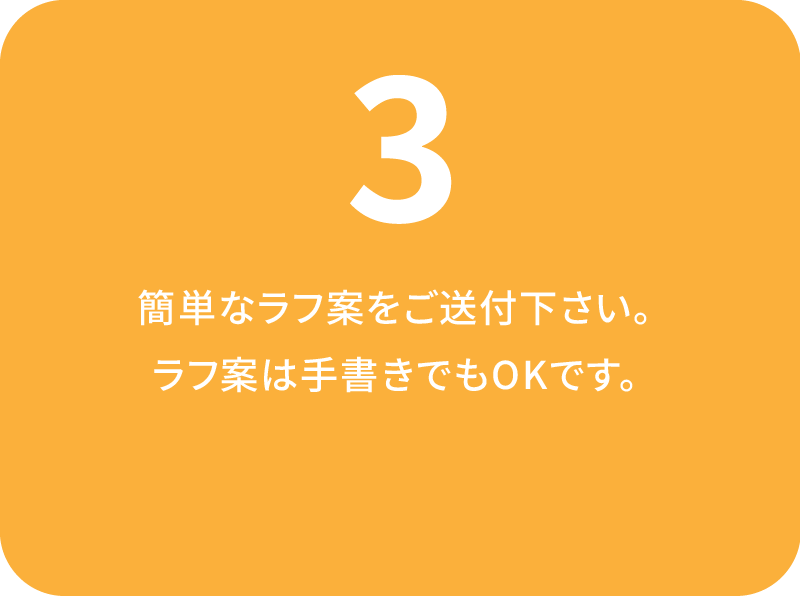 簡単なラフ案をご送付下さい。
ラフ案は手書きでもOKです。
